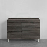 600-1500Mm Berge Freestanding Vanity With Legs Dark Grey Wood Grain Pvc Filmed Cabinet Only 