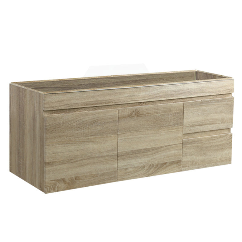 600-1500Mm Berge White Oak Wall Hung Vanity With Left / Right Drawer And Ceramic Poly Tops Options