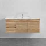 600-1500Mm Berge White Oak Wall Hung Vanity With Left / Right Drawer And Ceramic Poly Tops Options