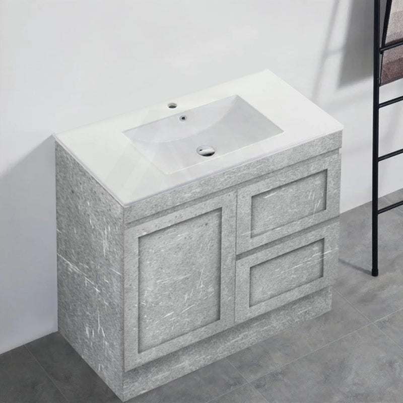 600-1500Mm Boston Plywood Freestanding Vanity Concrete Grey With Left/ Right Drawers Kickboard