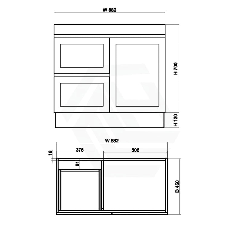 882X450X820Mm Boston Freestanding Vanity Concrete Grey With Left/ Right Drawers Kickboard Cabinet