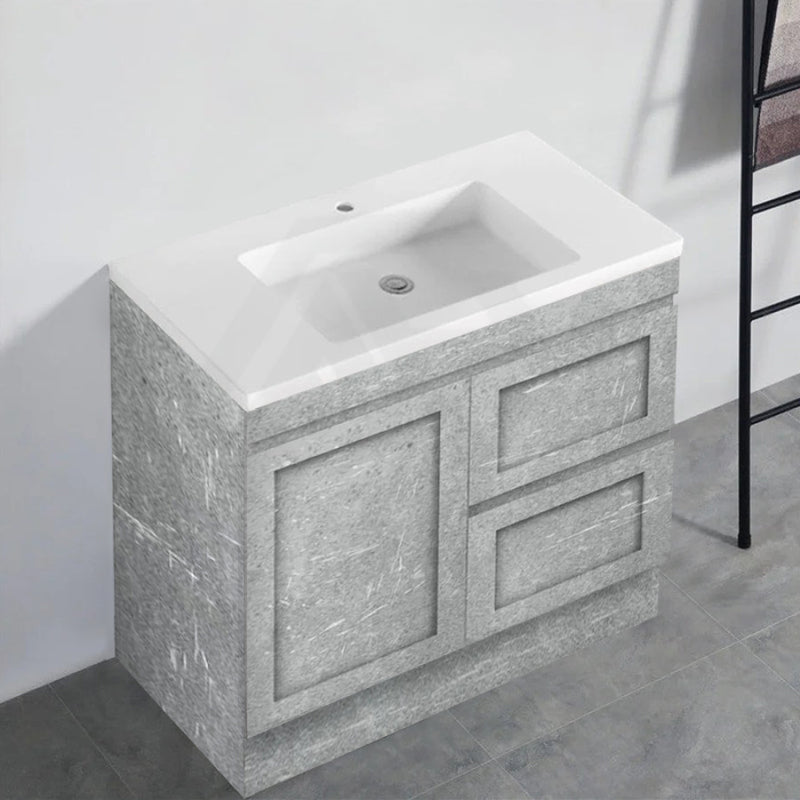600-1500Mm Boston Plywood Freestanding Vanity Concrete Grey With Left/ Right Drawers Kickboard