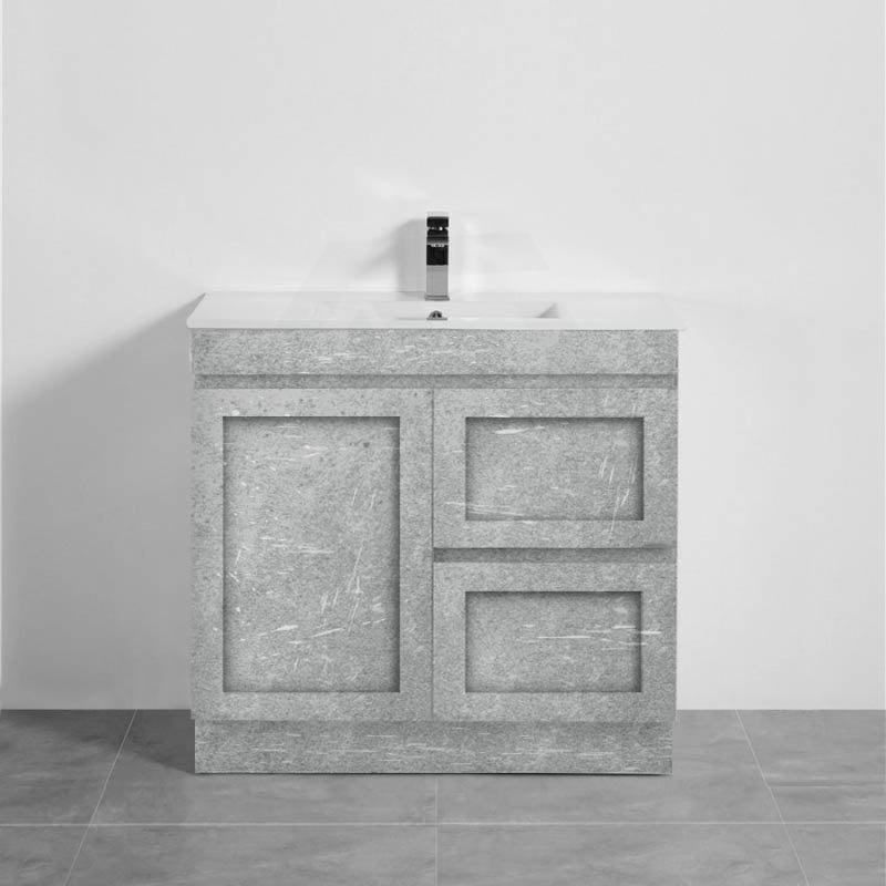882X450X820Mm Boston Plywood Freestanding Vanity Concrete Grey With Left/ Right Drawers Kickboard