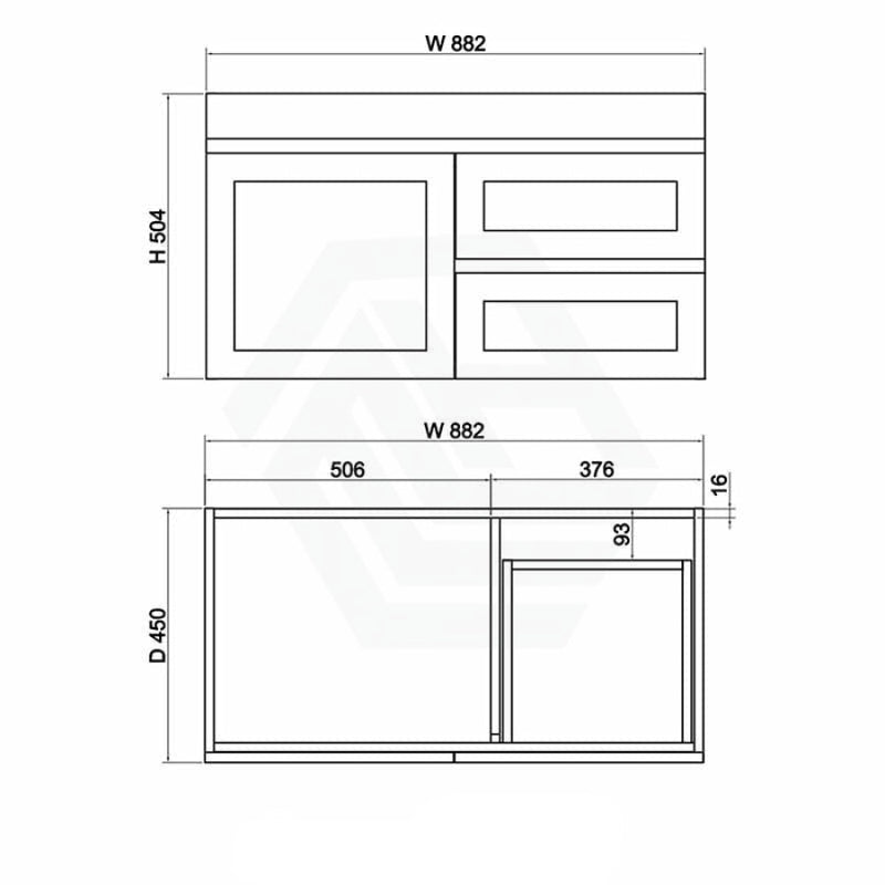 882X450X505Mm Boston Wall Hung Bathroom Floating Vanity With Left / Right Drawers Concrete Grey