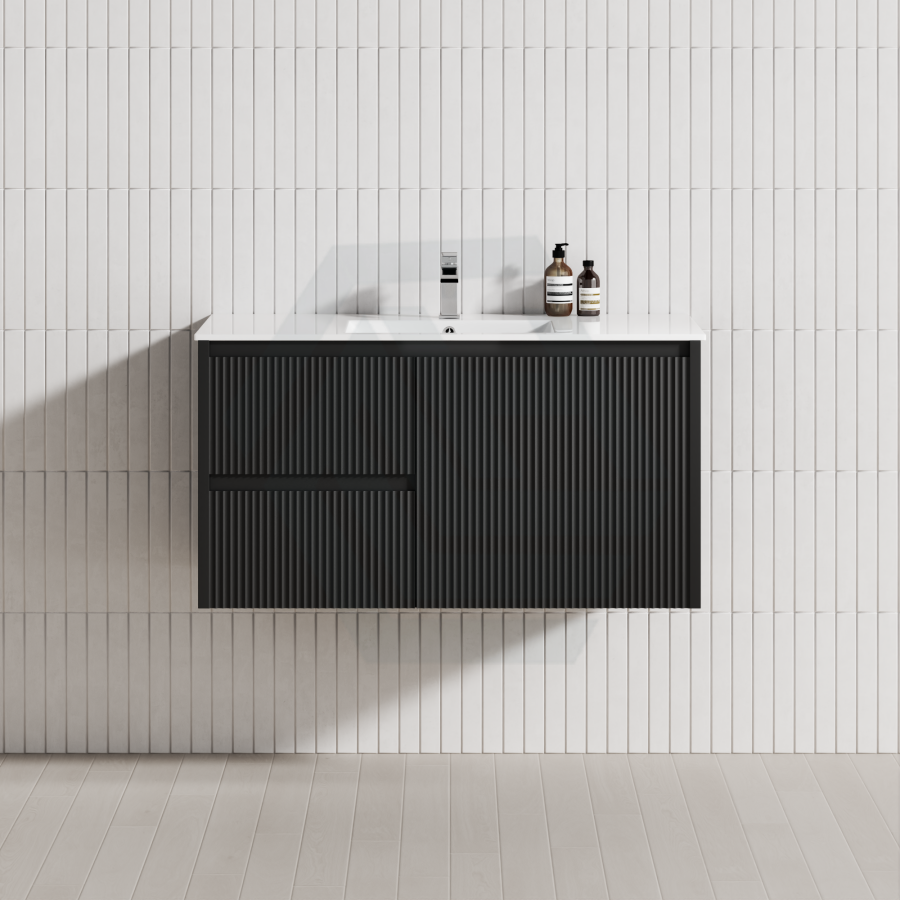600-1500Mm Brindabella Wall Hung Bathroom Floating Vanity Matt Black Pvc Board Cabinet Only&Ceramic