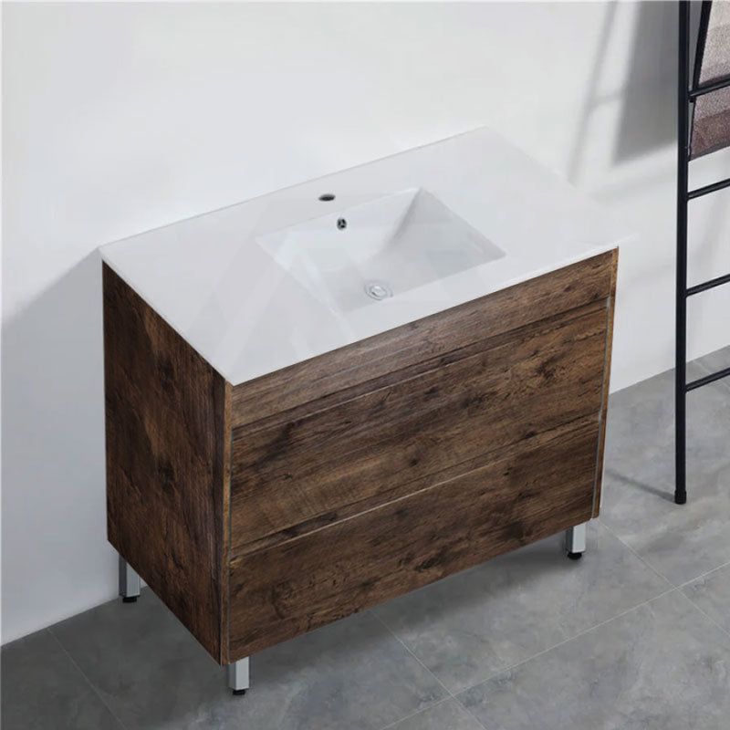 600-1500Mm Freestanding Bathroom Floor Vanity Dark Oak Wood Grain Pvc Filmed Cabinet Only &
