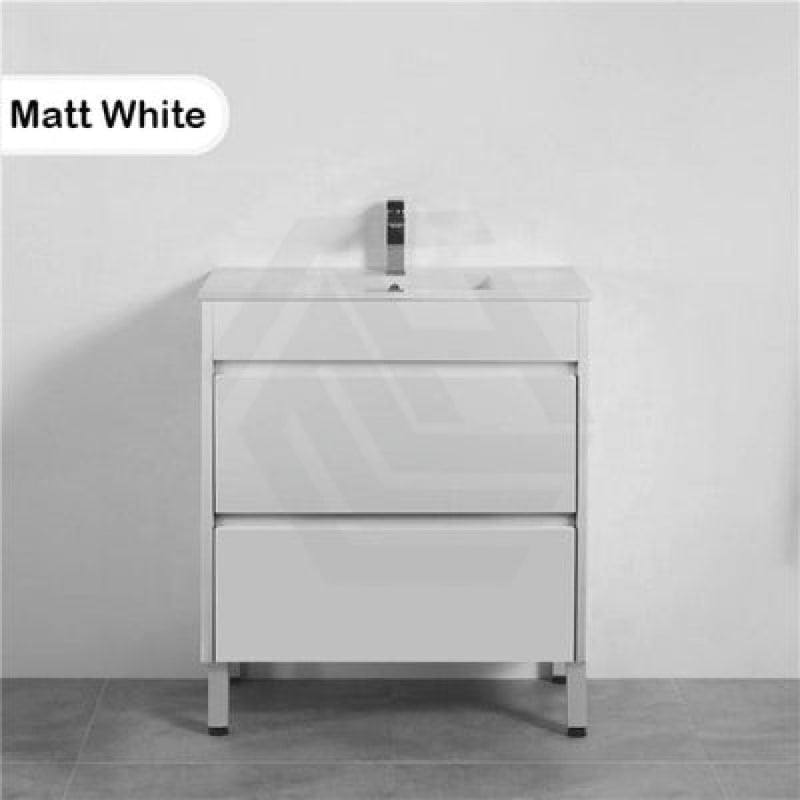 600-1500Mm Freestanding Bathroom Floor Vanity Matt White Pvc Filmed Drawers Cabinet Only &