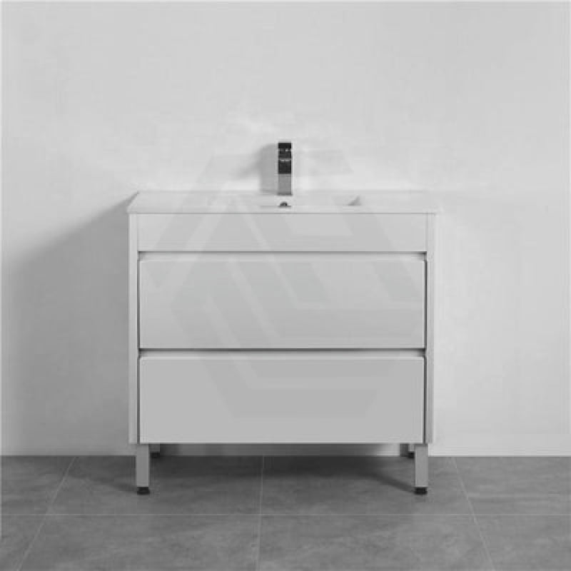 600-1500Mm Freestanding Bathroom Floor Vanity Matt White Pvc Filmed Drawers Cabinet Only &