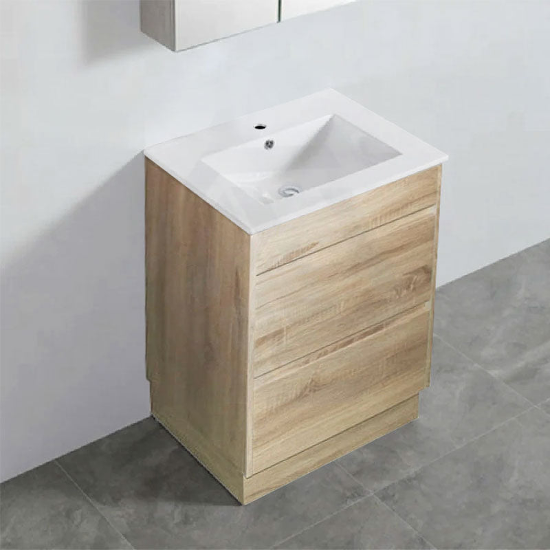 600-1500Mm Freestanding Bathroom Floor Vanity With Kickboard White Oak Wood Grain Pvc Filmed Cabinet