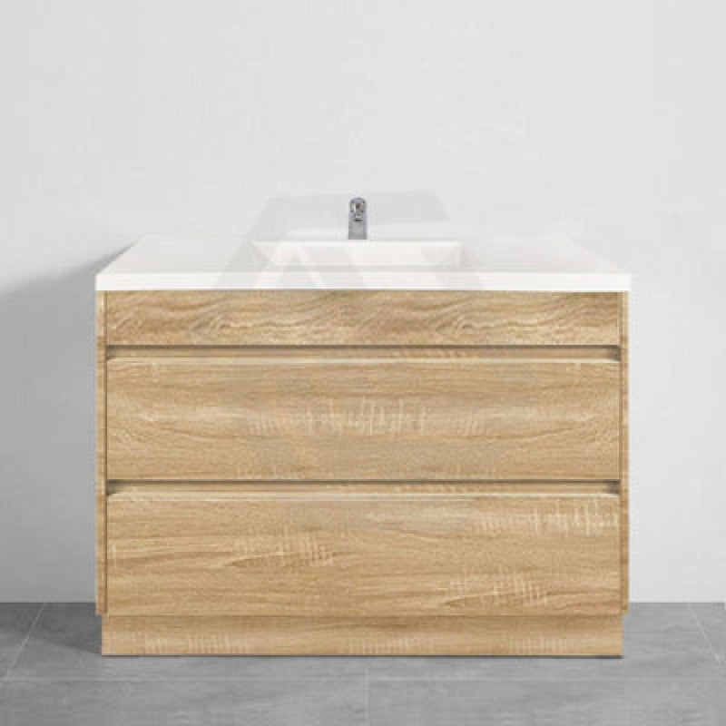600-1500Mm Freestanding Bathroom Floor Vanity Kickboard White Oak Wood Grain Pvc Filmed Drawers