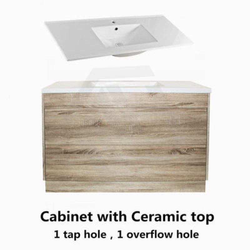 600-1500Mm Freestanding Bathroom Floor Vanity Kickboard White Oak Wood Grain Pvc Filmed Drawers