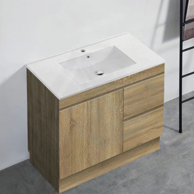 600-1500Mm Freestanding Kickboard Bathroom Vanity Light Oak Wood Grain Cabinet Only & Ceramic/Poly
