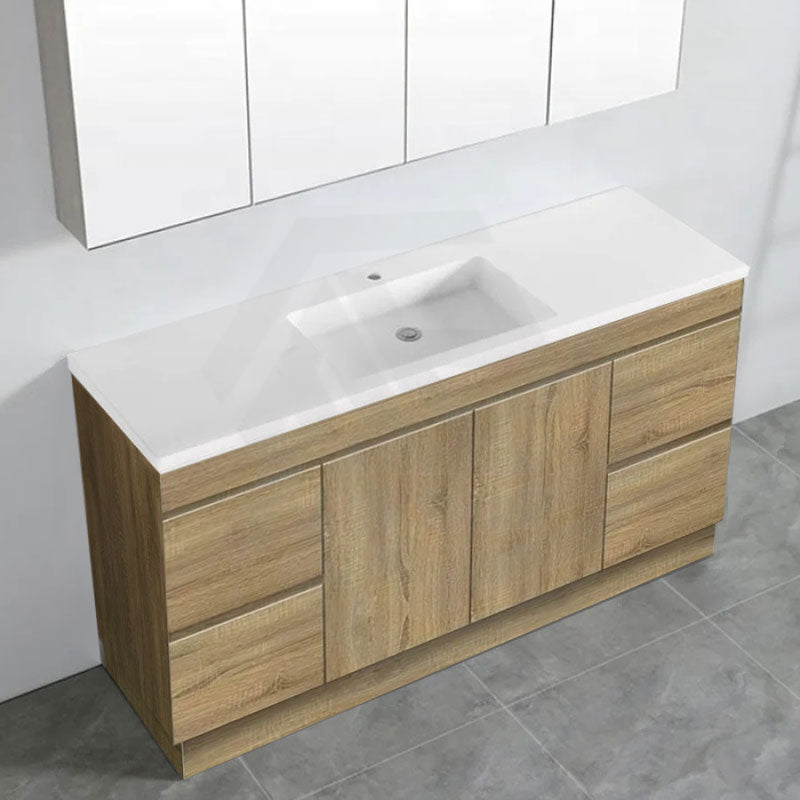 600-1500Mm Freestanding Kickboard Bathroom Vanity Light Oak Wood Grain Cabinet Only & Ceramic/Poly