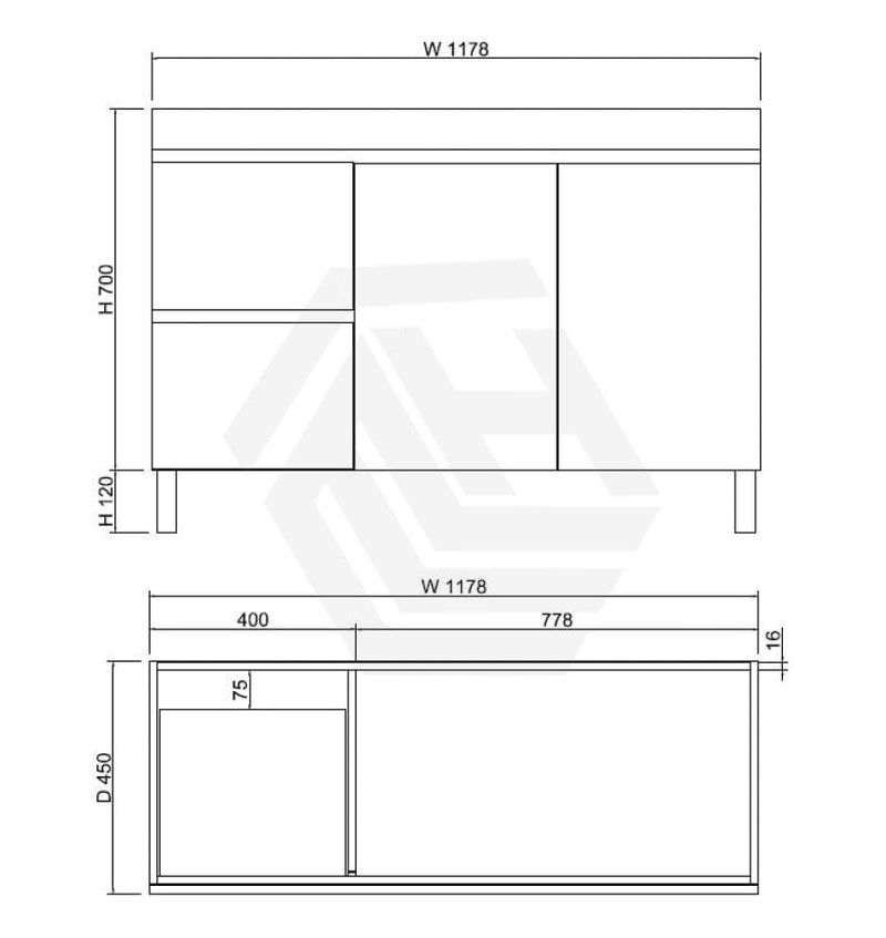 600-1500Mm Freestanding Mdf Vanity Light Oak Finish Left / Right Drawers Cabinet Only For Bathroom