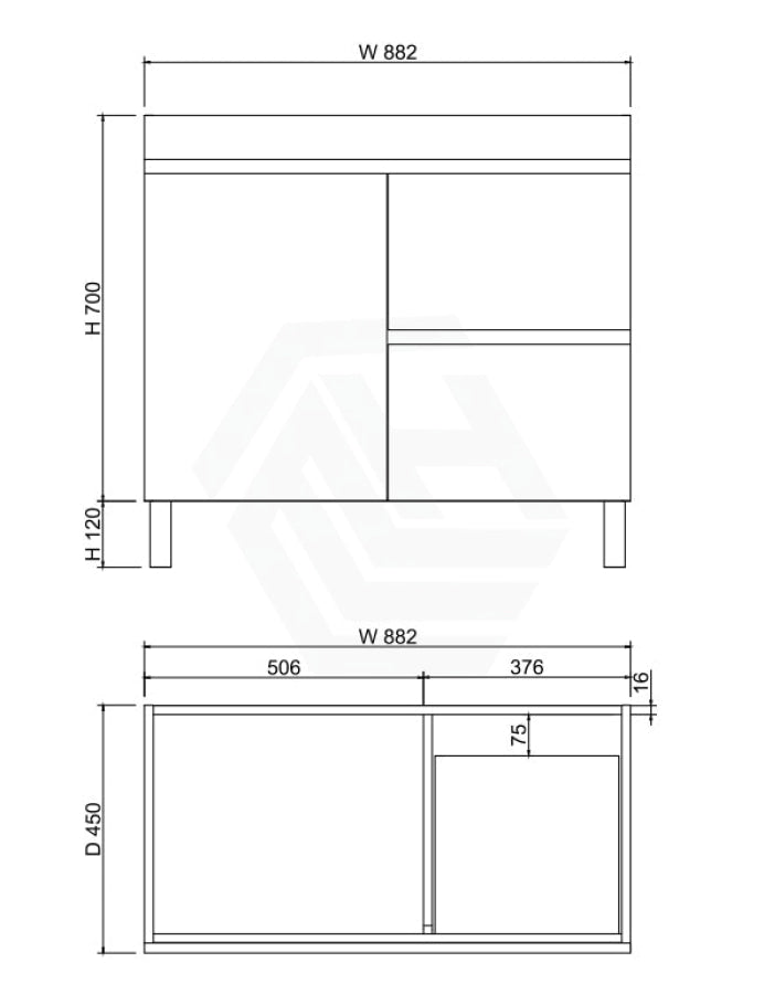 900Mm Freestanding Mdf Vanity Light Oak Finish Left / Right Drawers Cabinet Only For Bathroom