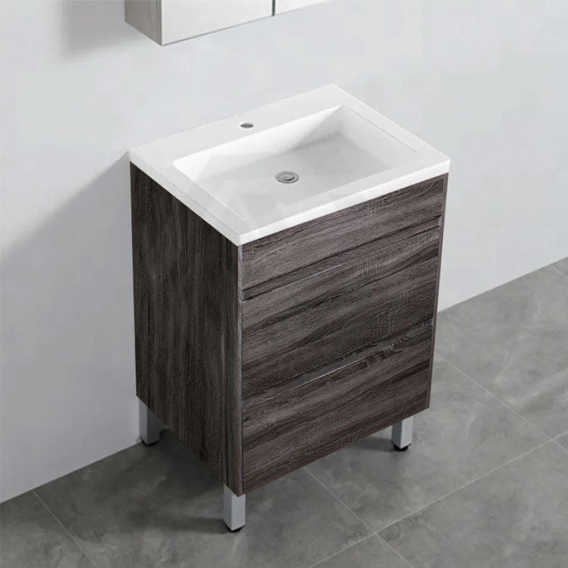 600-1500Mm Freestanding Vanity With Legs Dark Grey Wood Grain Cabinet Only & Ceramic / Poly Top