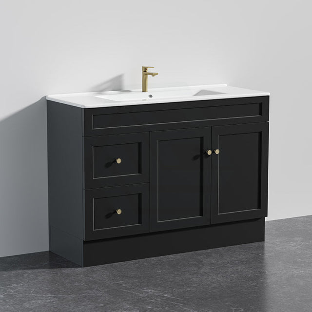 600 - 1500Mm Harrington Freestanding Vanity With Kickboard Matt Black Pvc Cabinet Only & Ceramic