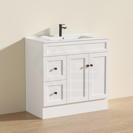 600 - 1500Mm Harrington Freestanding Vanity With Kickboard Matt White Pvc Cabinet Only & Ceramic