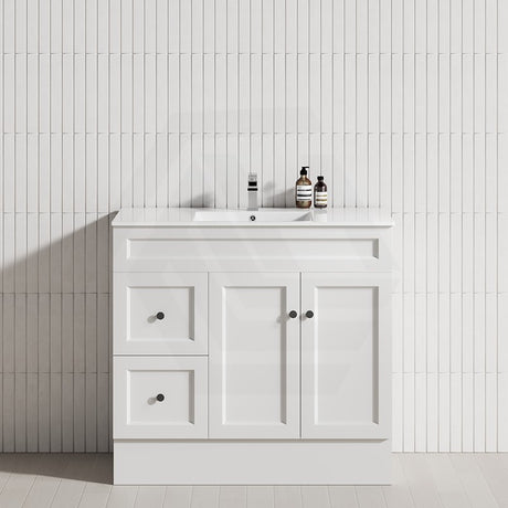 600-1500Mm Harrington Freestanding Vanity With Kickboard Matt White Pvc Cabinet Only & Ceramic Top