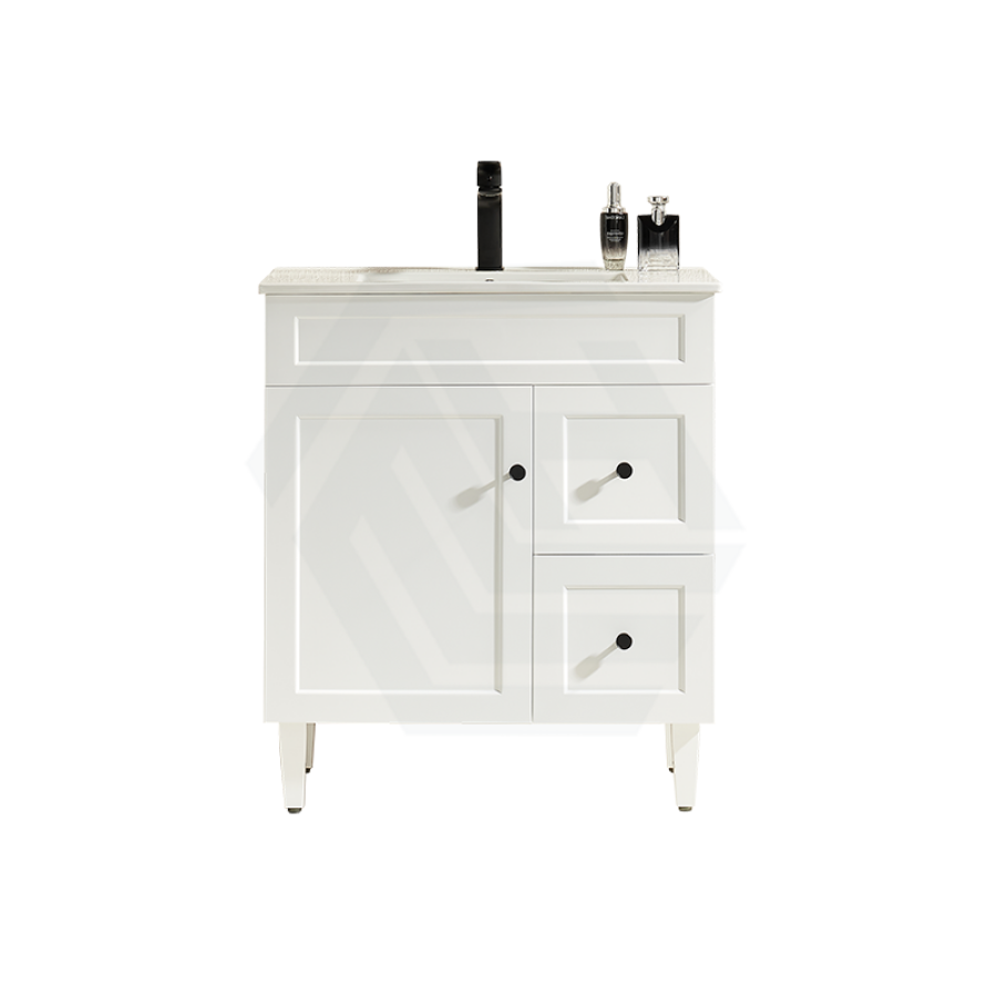 600-1500Mm Harrington Freestanding Vanity With Legs Matt White Pvc Cabinet Only & Ceramic Top