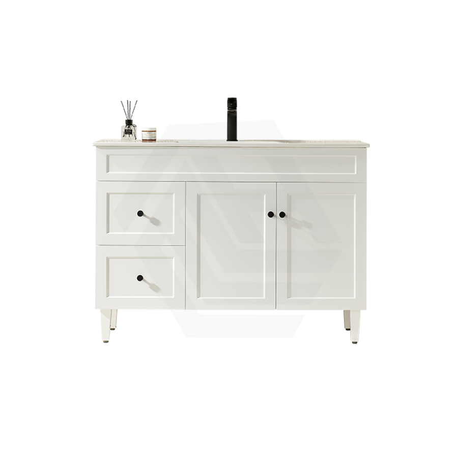 600-1500Mm Harrington Freestanding Vanity With Legs Matt White Pvc Cabinet Only & Ceramic Top
