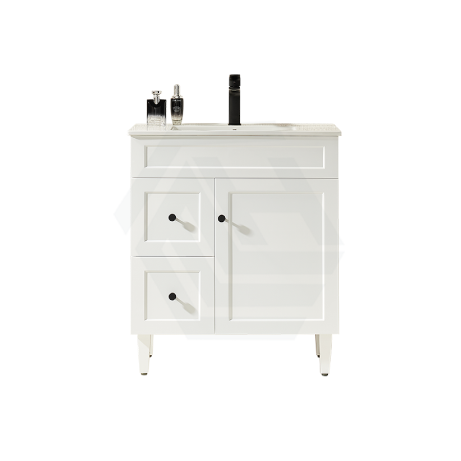 600-1500Mm Harrington Freestanding Vanity With Legs Matt White Pvc Cabinet Only & Ceramic Top
