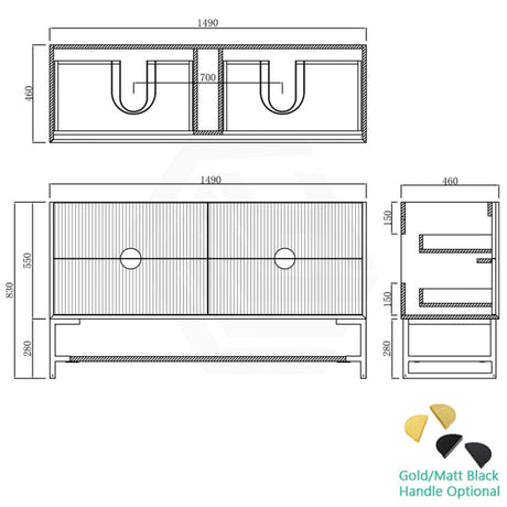 600-1500Mm Kingo Freestanding Plywood Vanity Matt Black Linear Surface Single/Double Bowls Cabinet