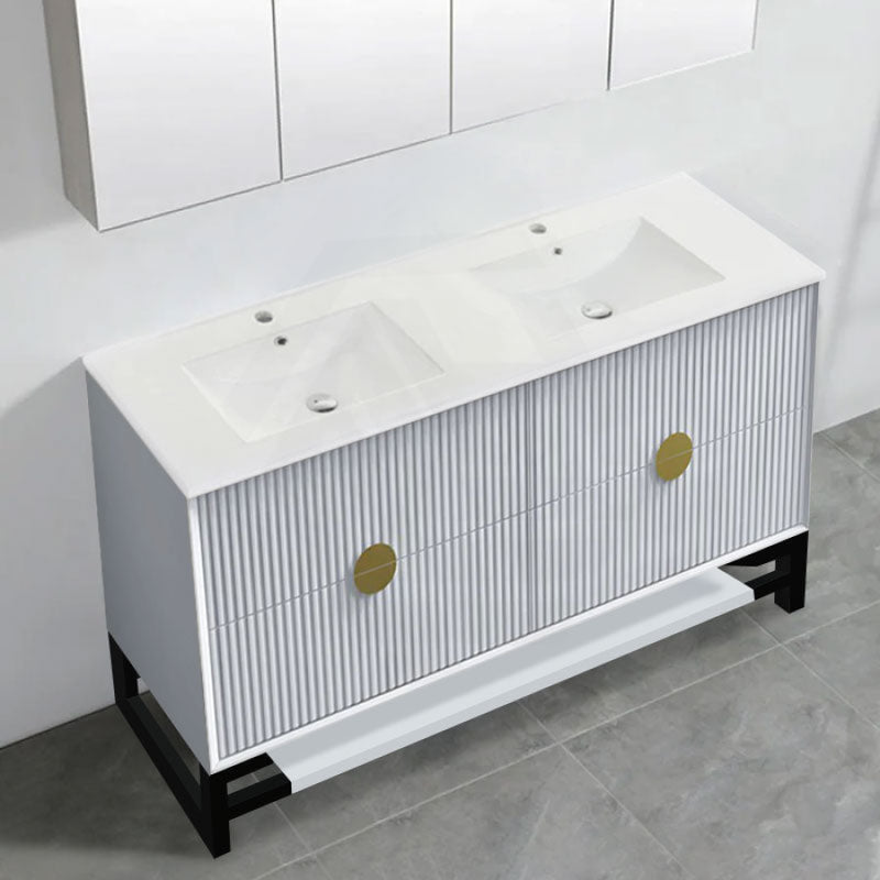 600-1500Mm Kingo Freestanding Plywood Vanity White Linear Surface Single/Double Bowls Cabinet Only
