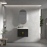 600-1500Mm Wall Hung Plywood Vanity Matt Black Linear Surface Single/Double Bowls Cabinet Only For