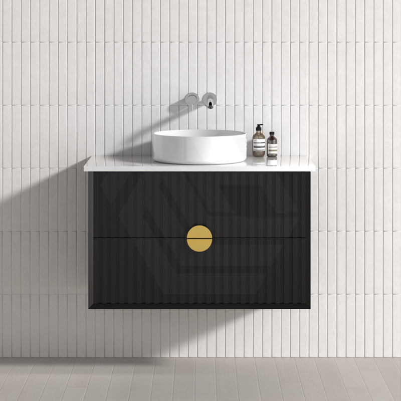 600-1500Mm Kingo Wall Hung Plywood Vanity Matt Black Linear Surface Single/Double Bowls Cabinet Only