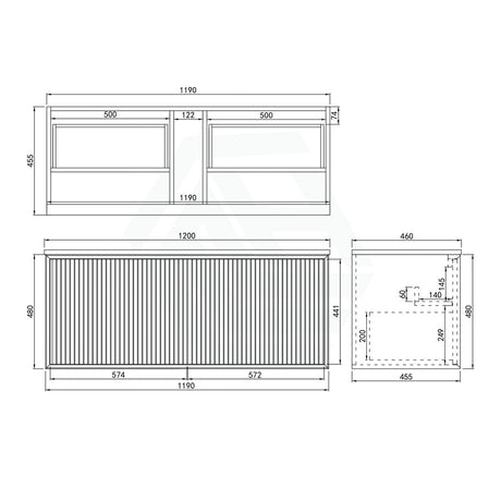 600-1500Mm Kirribilli Wall Hung Bathroom Vanity Matt Black Pvc Board Cabinet Only&Ceramic Top