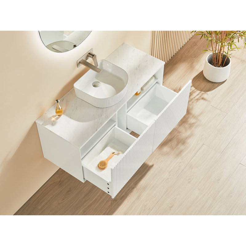 600-1500Mm Kirribilli Wall Hung Bathroom Vanity Matt White Pvc Board Cabinet Only&Ceramic Top