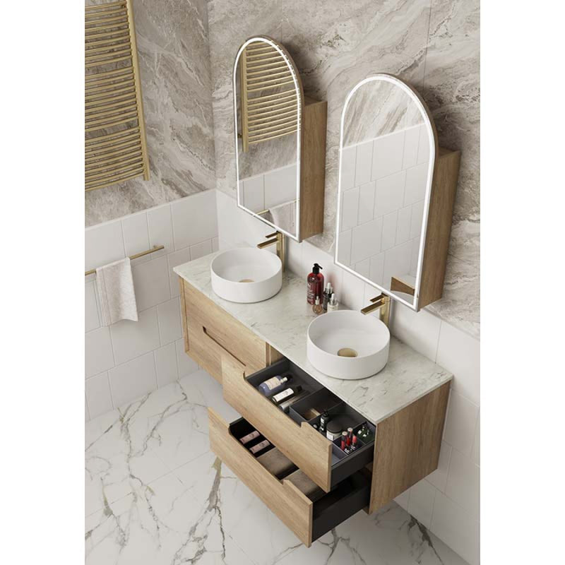 600 - 1500Mm Moreno Wall Hung Vanity Natural Timber Grains Cabinet Only & Stone Top Available For