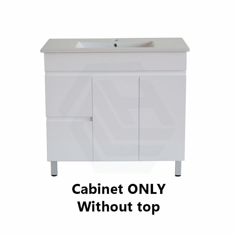 900Mm Premium Bathroom Vanity Freestanding Left/right Drawers White Pvc Polyurethane Cabinet Only 