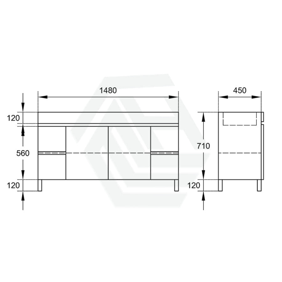 600-1500Mm Premium Bathroom Freestanding Vanity White Pvc Polyurethane Cabinet Only & Ceramic Top