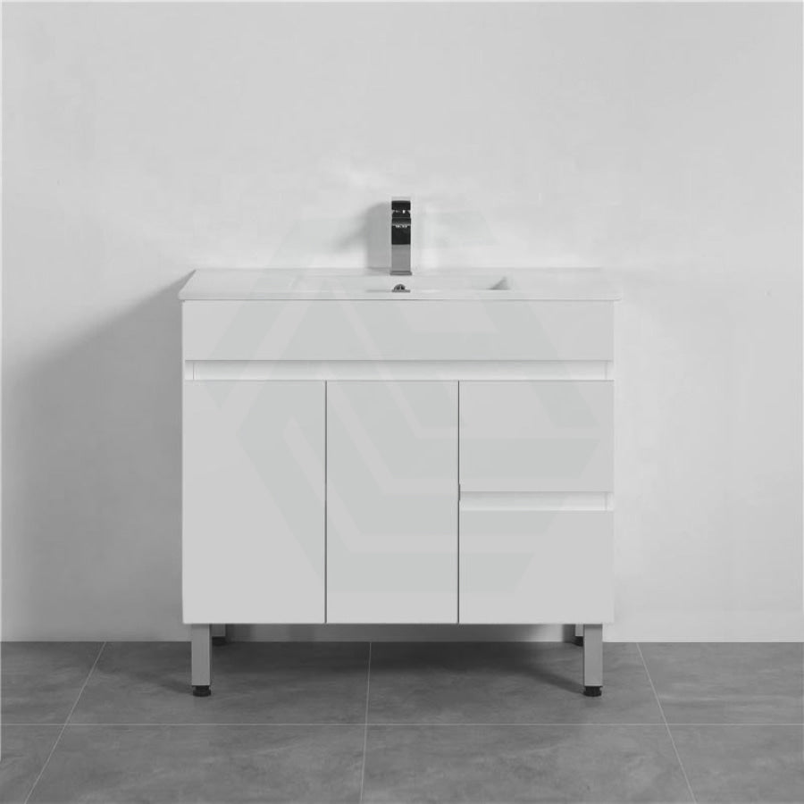 900Mm Premium Bathroom Vanity Freestanding Left/right Drawers White Pvc Polyurethane Cabinet Only 