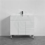 900Mm Premium Bathroom Vanity Freestanding Left/right Drawers White Pvc Polyurethane Cabinet Only 