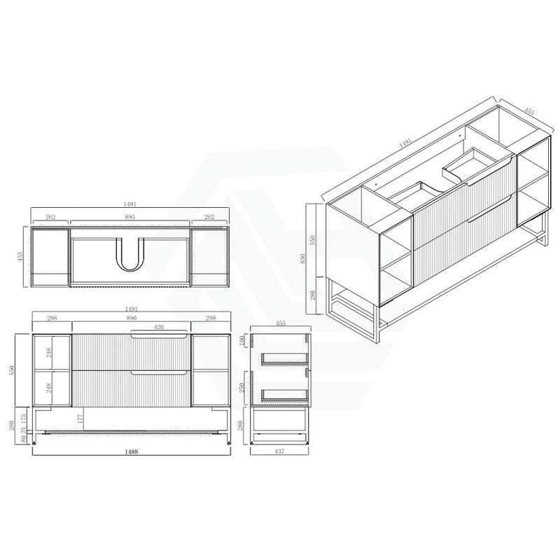 600-1500Mm Sersi Freestanding Plywood Vanity Matt White Linear Surface Drawers Shelves Single Bowl