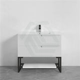 600-1500Mm Sersi Freestanding Plywood Vanity Matt White Linear Surface Drawers Shelves Single Bowl
