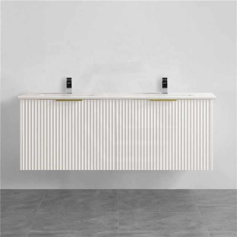 1500mm Wall Hung Plywood Vanity Matt White Linear Surface Single/Double Bowls Cabinet ONLY for Bathroom
