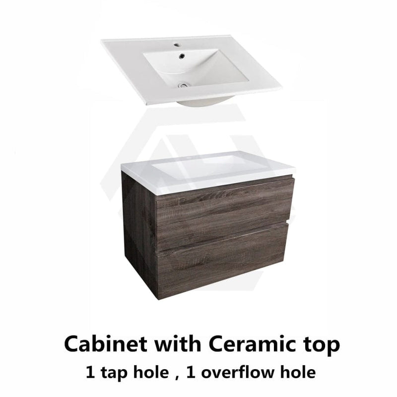 600-1500Mm Wall Hung Bathroom Floating Vanity Dark Grey Wood Grain Pvc Filmed Drawers Cabinet