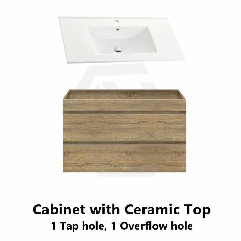 600-1500Mm Wall Hung Bathroom Vanity Timber Wood Grain Drawers Cabinet Only&Ceramic/Poly Top