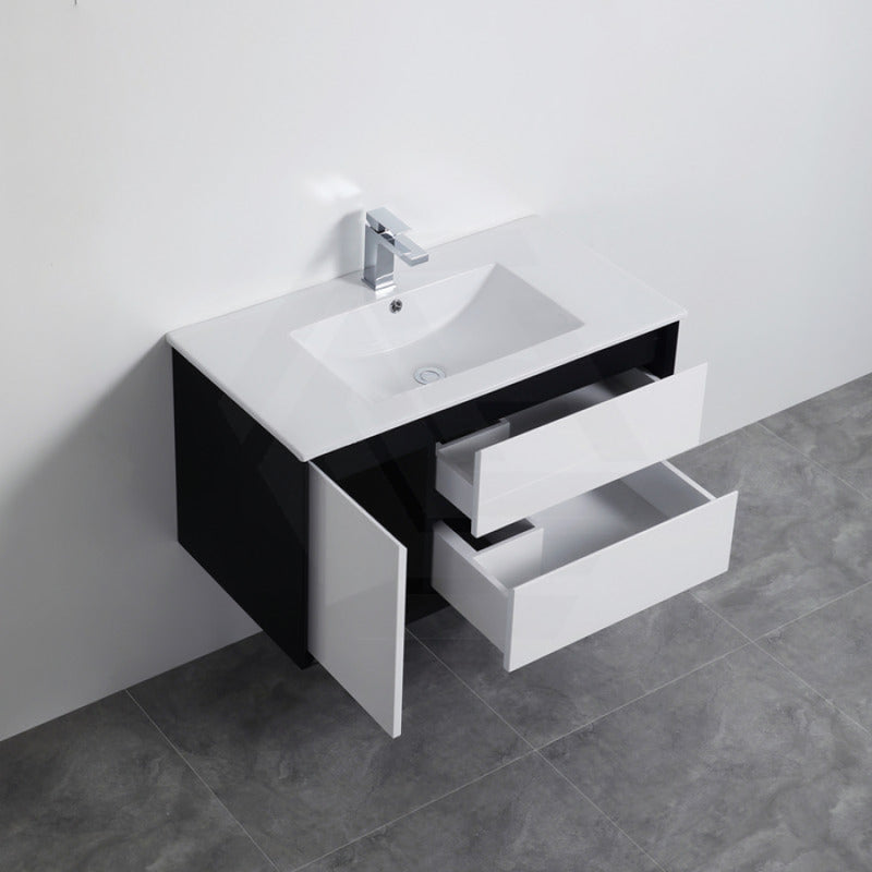 900Mm Wall Hung Pvc Vanity Matt Black & White Cabinet Only For Bathroom