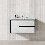 600-1500Mm Wall Hung Pvc Vanity Matt Black & White Cabinet Only For Bathroom Vanities