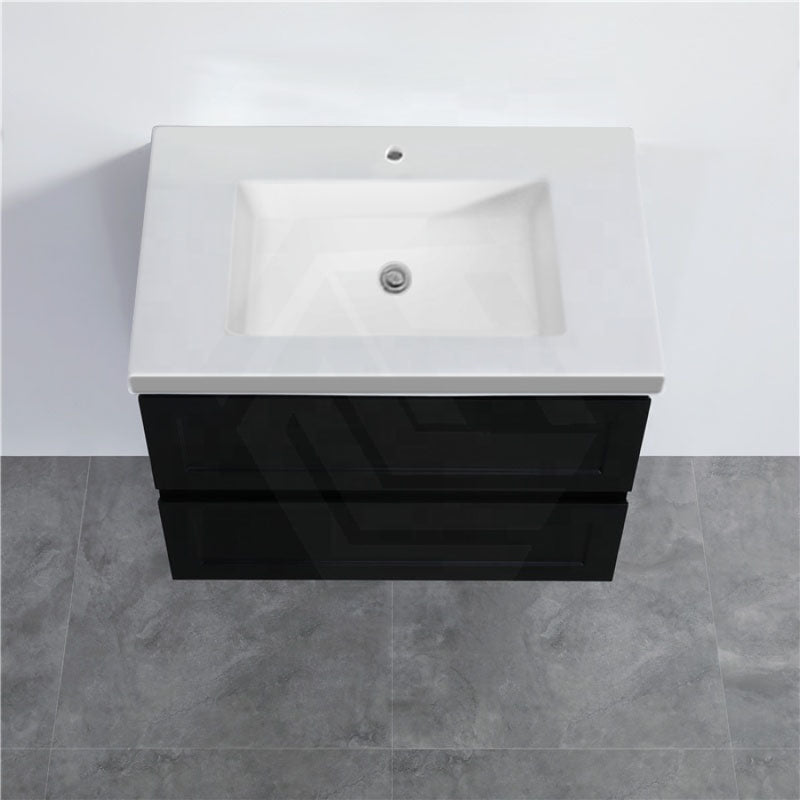 600-1500Mm Wall Hung Pvc Vanity With Matt Black Finish For Bathroom Cabinet Only&Ceramic/Poly Top