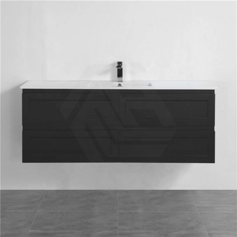 600-1500Mm Wall Hung Pvc Vanity With Matt Black Finish For Bathroom Cabinet Only&Ceramic/Poly Top