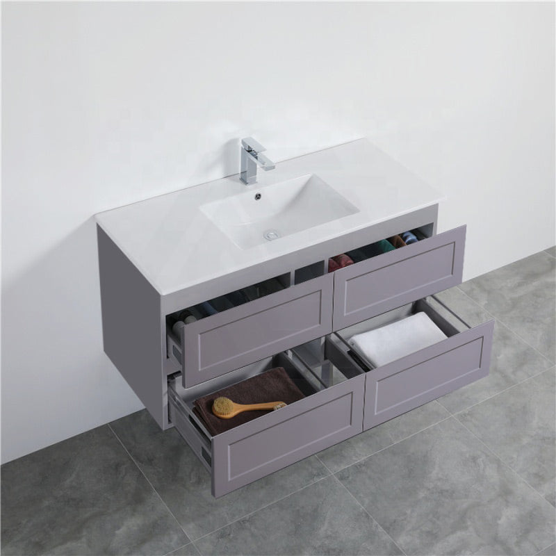 600-1500Mm Wall Hung Pvc Vanity With Matt Grey Finish For Bathroom Cabinet Only&Ceramic/Poly Top