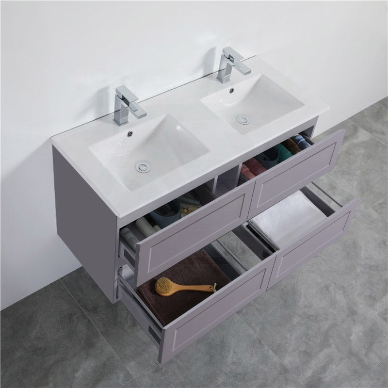 600-1500Mm Wall Hung Pvc Vanity With Matt Grey Finish For Bathroom Cabinet Only&Ceramic/Poly Top