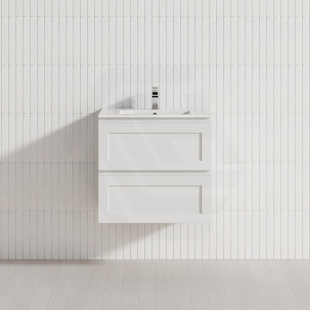 600-1500Mm Wall Hung Pvc Vanity With Matt White Finish For Bathroom Cabinet Only & Ceramic/Poly Top