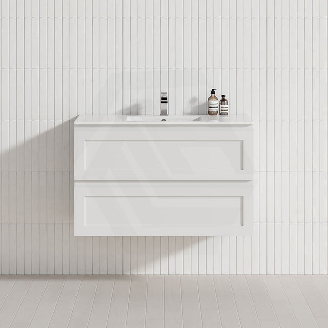 600-1500Mm Wall Hung Pvc Vanity With Matt White Finish For Bathroom Cabinet Only & Ceramic/Poly Top